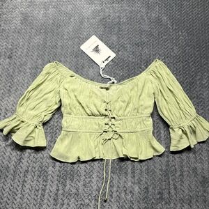 Peasant Top‎ Womens S Renaissance Boho Flare Sleeves NWT Green